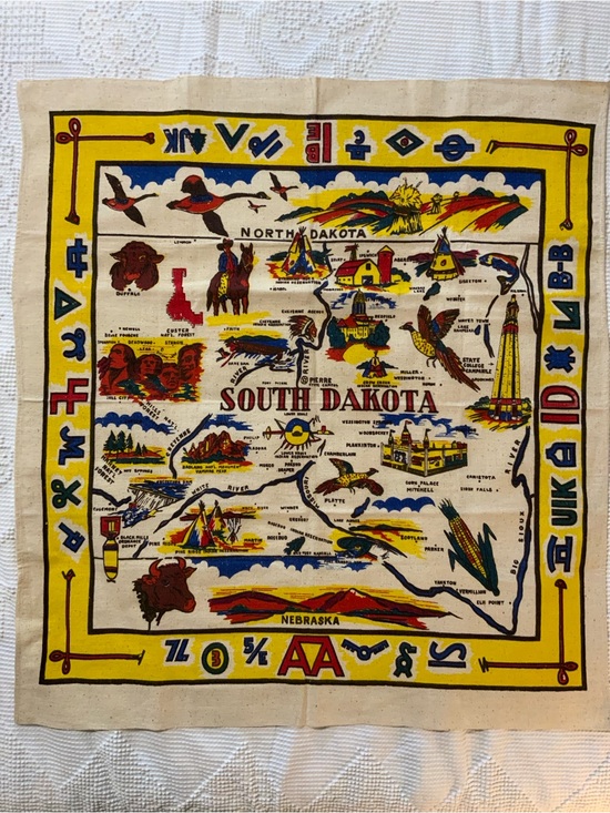Other - South Dakota Vintage-Style Cotton Wall Art in Yellow, Red, Blue
